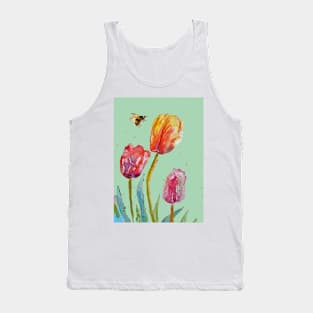 Tulip Flower Watercolor on Light Green Tank Top